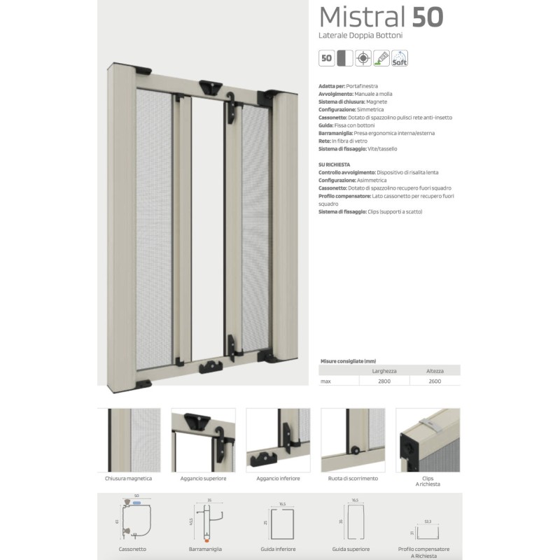 Moustiquaire Latérale Double Porte Mistral 50 Fabriquée en Italie