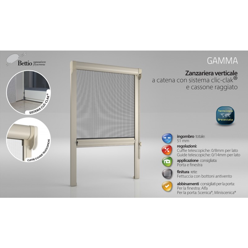 Moustiquaire Bettio gamme Clic-Clac Cassone arrondi chaîne verticale